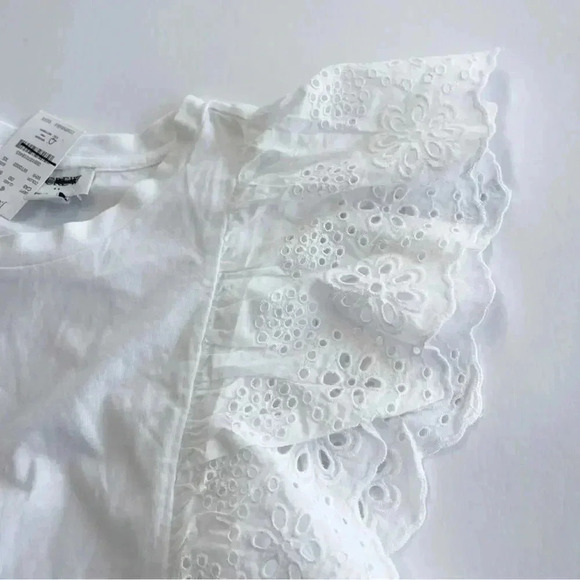 J Crew Factory White Ruffle Sleeve Eyelet Cotton Top XS NWT - Picture 5 of 8